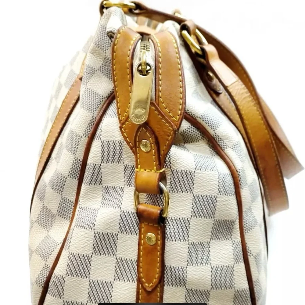 Louis Vuitton Damier Azur Canvas Shoulder Bag with Natural Vachetta Trim